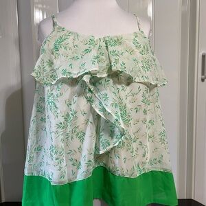 The Webster Green and White Ruffled Tiered Babydoll top small